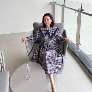 Sailor-collar Gingham Shirtdress