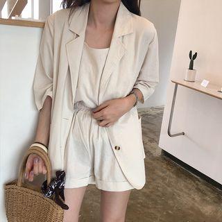 Set: Plain Camisole Top + High Waist Shorts + Elbow-sleeve Blazer / Plain Spaghetti Strap Dress