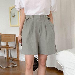 Buckled-waist Pintuck-front Shorts