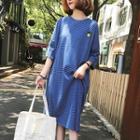 Embroidered Pinstriped 3/4 Sleeve T-shirt Dress