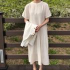 Short-sleeve A-line Midi Dress Off White - One Size