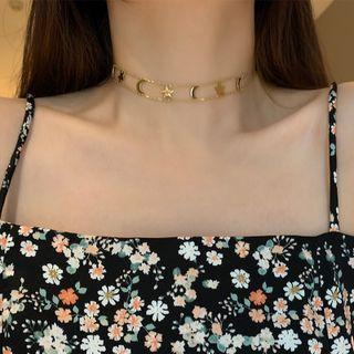 Crescent & Star Choker 1 Pc - Crescent & Star Choker - Gold - One Size