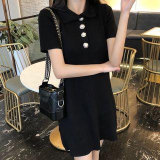 Short-sleeve Polo Collar A-line Knit Dress