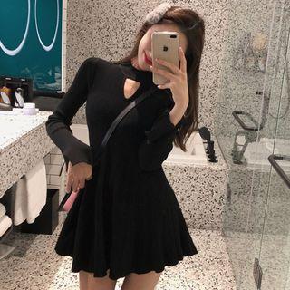 Mock Neck Cutout Ribbed Knit Dress