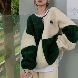 Color Block Check Fleece Sweatshirt