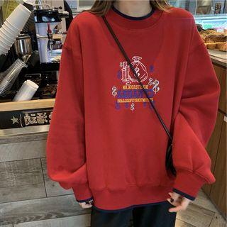 Letter Embroidered Fleece Pocket Hoodie