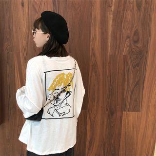 Long-sleeve Printed T-shirt / Midi A-line Skirt