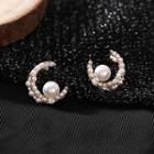 Moon Faux Pearl Stud Earring / Clip-on Earring