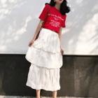 Short-sleeve Lettering T-shirt / Midi Layered Skirt