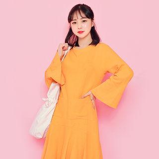 Slit-sleeve Asymmetric-hem Dress