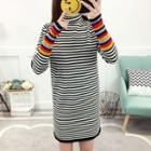 Striped Turtleneck Long-sleeve Knit Dress