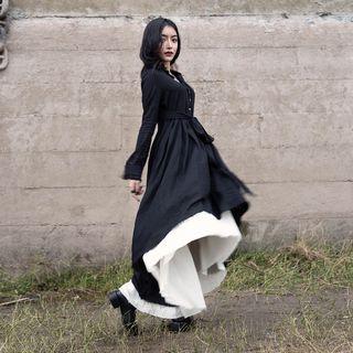 Set: Fray Edge Midi Shirtdress + Asymmetric Mesh Skirt