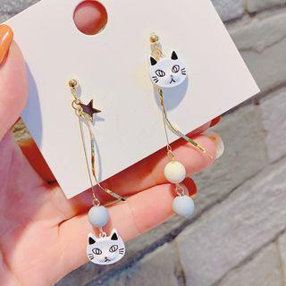 Non-matching Cat Drop Earring 1 Pair - Cat - White - One Size