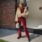 Band-waist Velvet Boot-cut Pants