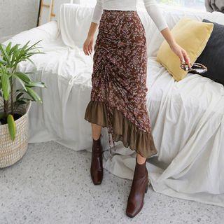 Pleated-hem Floral Print Midi Skirt