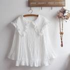 Long-sleeve Frill Trim Wide Collar Blouse White - One Size