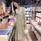 Elbow-sleeve Wide Collar A-line Midi Dress