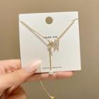 Flower Faux Crystal Faux Pearl Pendant Alloy Necklace 1pc - X845 - Gold & White - One Size
