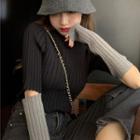 Color Block Cutout Knit Top Black - One Size