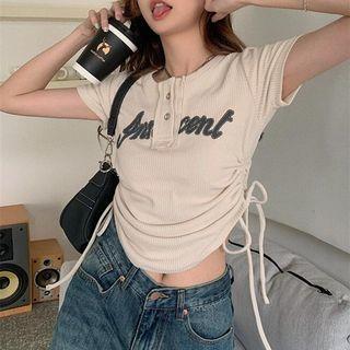 Short-sleeve Henley Lettering Top