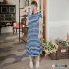 Stripe Drawstring Midi T-shirt Dress