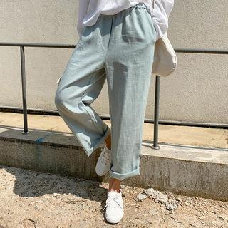 Band-waist Wide Hemp Pants