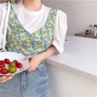 Short-sleeve T-shirt / Floral Print Crop Tank Top