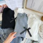 Ribbon-accent Colorblock V-neck Knit Crop Top