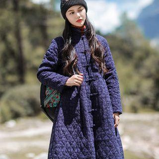 Mandarin Collar Padded Knot Button Long Coat