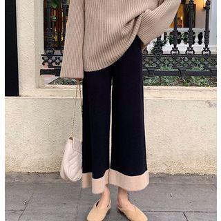 Cropped Two-tone Knit Wide-leg Pants