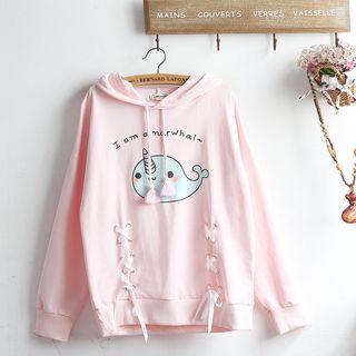 Whale Print Lace-up Hoodie