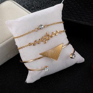 Set Of 4: Alloy Rhinestone Bracelet / Open Bangle C05310 - One Size