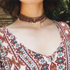 Patterned Embroidered Layered Choker