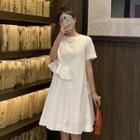 Short-sleeve Ruffle Trim A-line Dress White - One Size