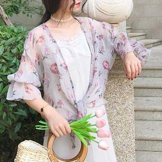 Floral Print Open-front Chiffon Thin Jacket