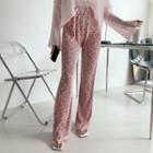 Floral Crystal-pleat Boot-cut Pants