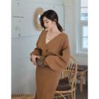 Dali Hotel Set: Wool Blend Knit Cardigan & Skirt