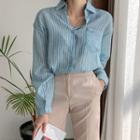 Pocket-front Pastel-color Stripe Shirt