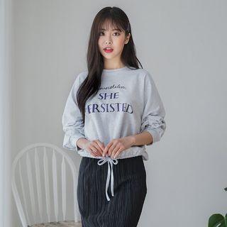Letter Embroidered Drawstring-hem Top