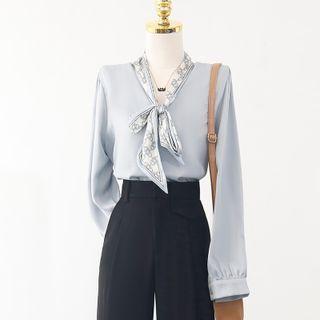 V-neck Printed Chiffon Oversize Blouse