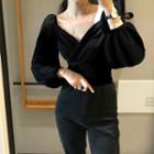 Puff-sleeve Crisscross Plain Blouse