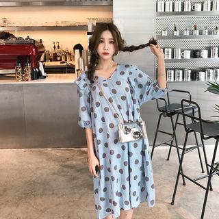 Polka-dot A-line Dress With Cord