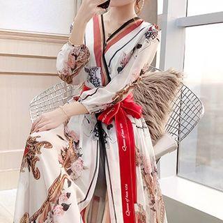 Print A-line Maxi Chiffon Dress