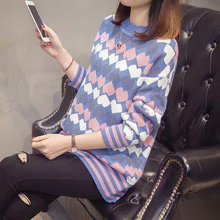 Heart Print Loose Fit Knit Sweater