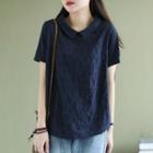 Short-sleeve Floral Embroidered Collared Blouse