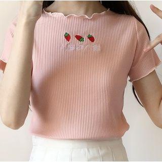 Embroidered Strawberry Short-sleeve T-shirt