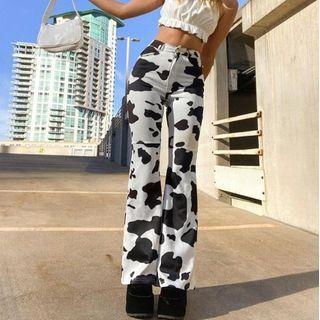 Milk Cow Print High-waist Straight-leg Jeans