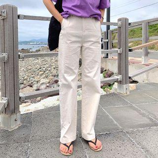 Straight Wide-cut Cotton Pants