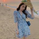V-neck Floral Chiffon  Dress
