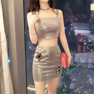 Set: Crop Cami Top + Star Pattern Mini Pencil Skirt